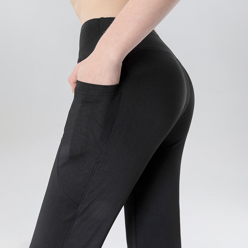 Ladies Mid Waist Abdominal-shaping Slimming Cropped Pants Casual Pocket Bootcut Trousers - D&A