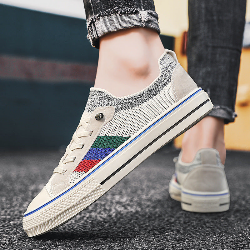 Breathable Thin Knitted Mesh Men's Casual Sneakers Beige Blue - D&A