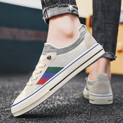Breathable Thin Knitted Mesh Men's Casual Sneakers Beige Blue - D&A