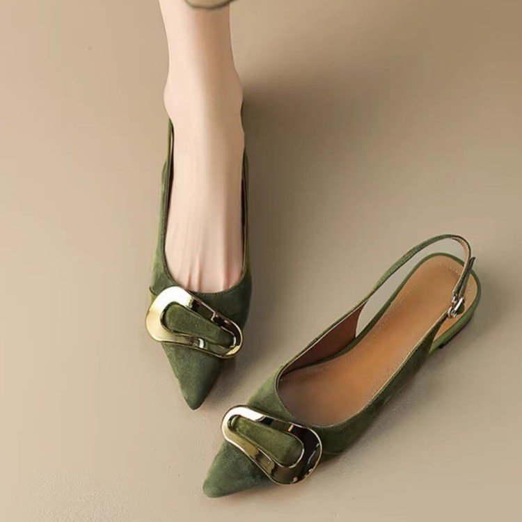 French Retro Metal Buckle Women's Flat-heeled Shoes - D&A