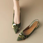 French Retro Metal Buckle Women's Flat-heeled Shoes - D&A