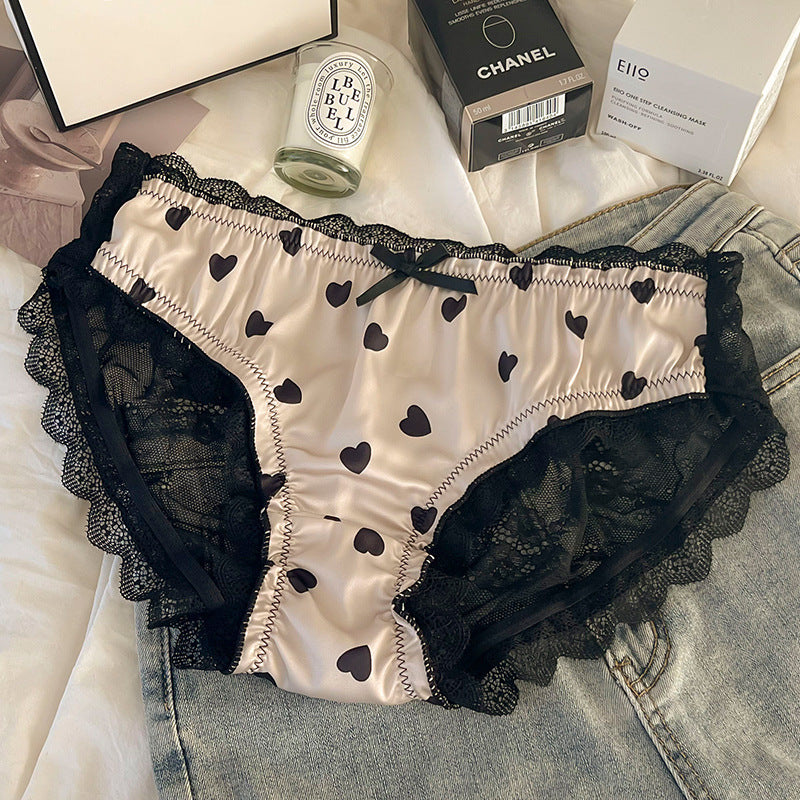 Fashion Heart-shaped Lace Underwear For Women Black - D&A