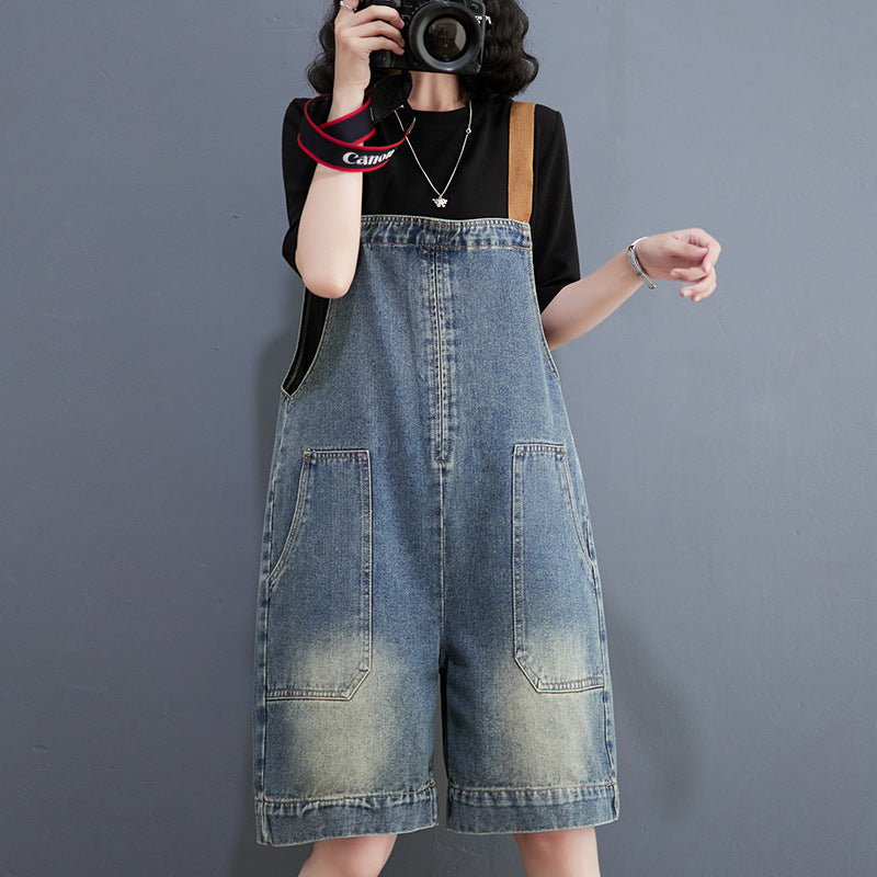Art Loose-fitting Versatile Plus Size Shoulder Strap Jeans - D&A