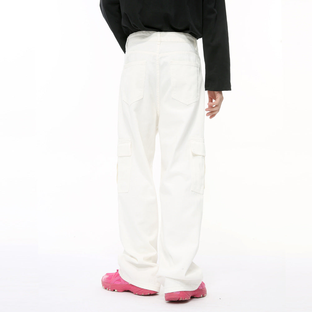 Men's Solid Color Basic Loose Casual Straight-leg Denim Trousers - D&A