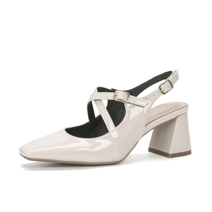 Women's French Square Toe Mary Jane Shoes Apricot - D&A