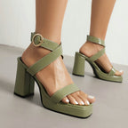Square Toe Cross Buckle Strap Thick Bottom Chunky Heel Super High Heels - D&A