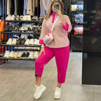 Fashion Cotton And Linen Printed Top Casual High Waist Cropped Pants Women's Suit Rose Red Suit - D&A