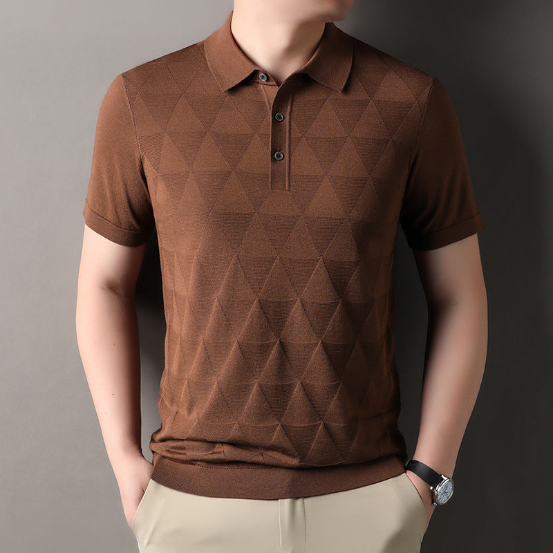 Short Sleeve T-shirt Men's Thin Ice Silk Quick-drying Knitted Short Sleeve DX525 Brown - D&A
