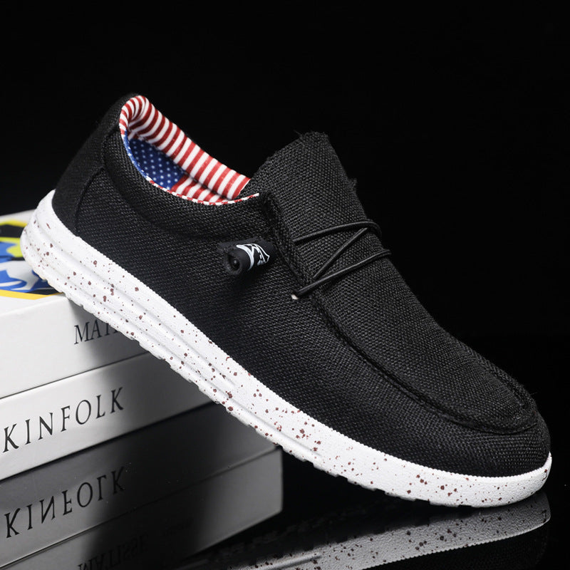 Fashion Casual Fashion Men's Breathable Lightweight Slip-on Lofter Light Canvas Shoes Black - D&A