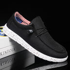 Fashion Casual Fashion Men's Breathable Lightweight Slip-on Lofter Light Canvas Shoes Black - D&A