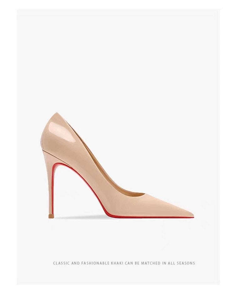 Women's Pointed Low-cut Patent Leather High Heels Nude - D&A
