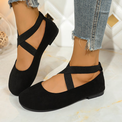 Plus Size Round Toe Flat Bottom Sports And Leisure Women's Shoes Black - D&A