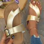 Thick Bottom Belt Buckle Solid Color Round Toe Sandals - D&A