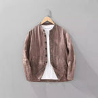 Men's Solid Color Ramie Stand Collar Retro Casual Coat Shirt - D&A