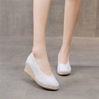 High Heel Women's Shoes Work Shoes Pointed Straw Pumps White - D&A