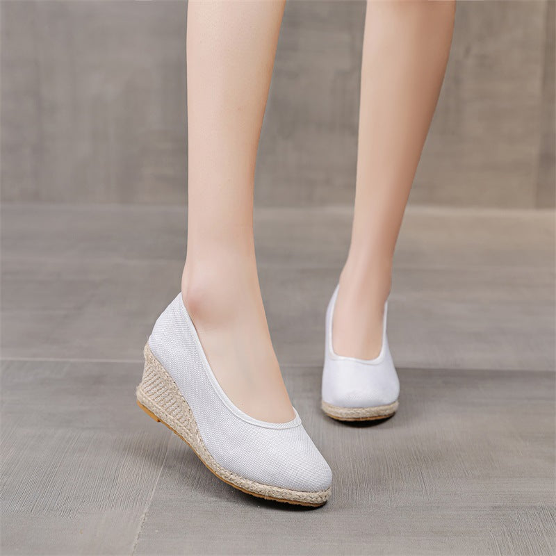 High Heel Women's Shoes Work Shoes Pointed Straw Pumps White - D&A