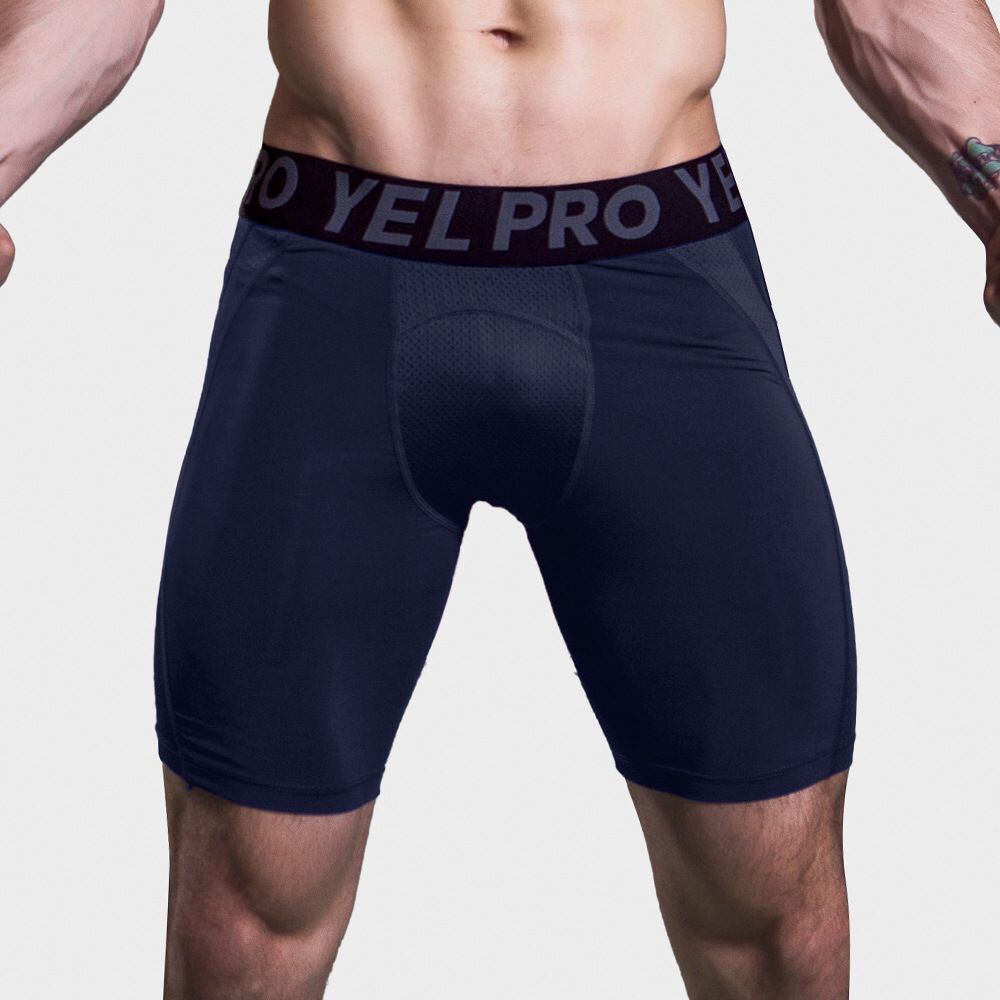 Sports Running Stretch Quick-drying Mesh Breathable Tight Shorts Navy Blue - D&A