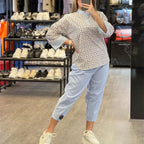 Fashion Cotton And Linen Printed Top Casual High Waist Cropped Pants Women's Suit - D&A