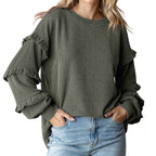 Women's Lantern Sleeve Round Neck Lace Sleeve Top - D&A
