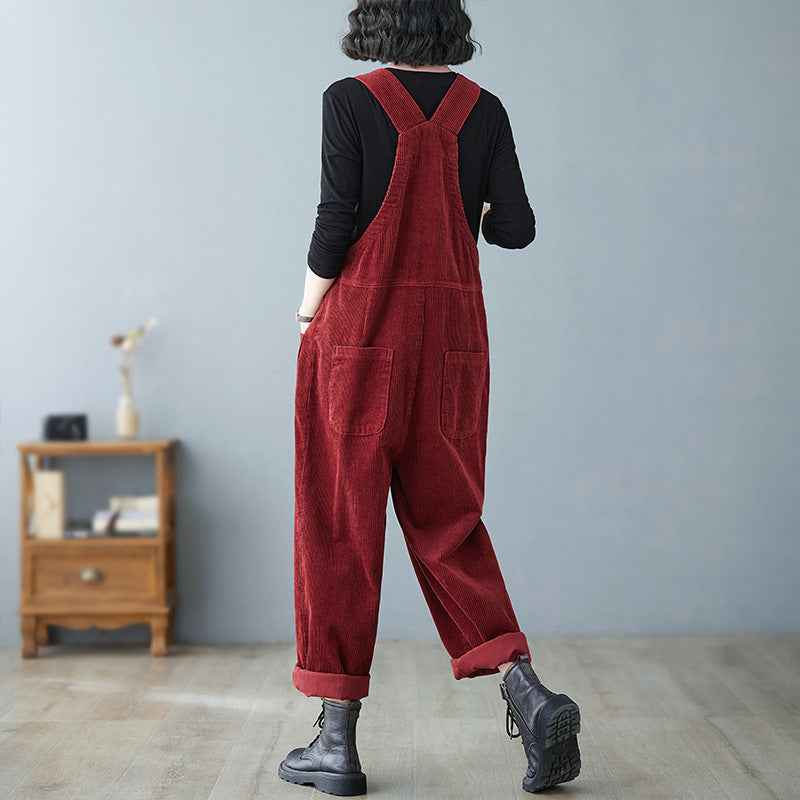 Retro Lazy Corduroy Overalls