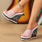 Women's Stylish Beach Simple Wedge Platform Slippers - D&A