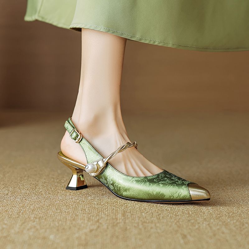 Ankle-strap Stilettos Sandals Pointed Toe Mid Heel Women's Summer Green - D&A