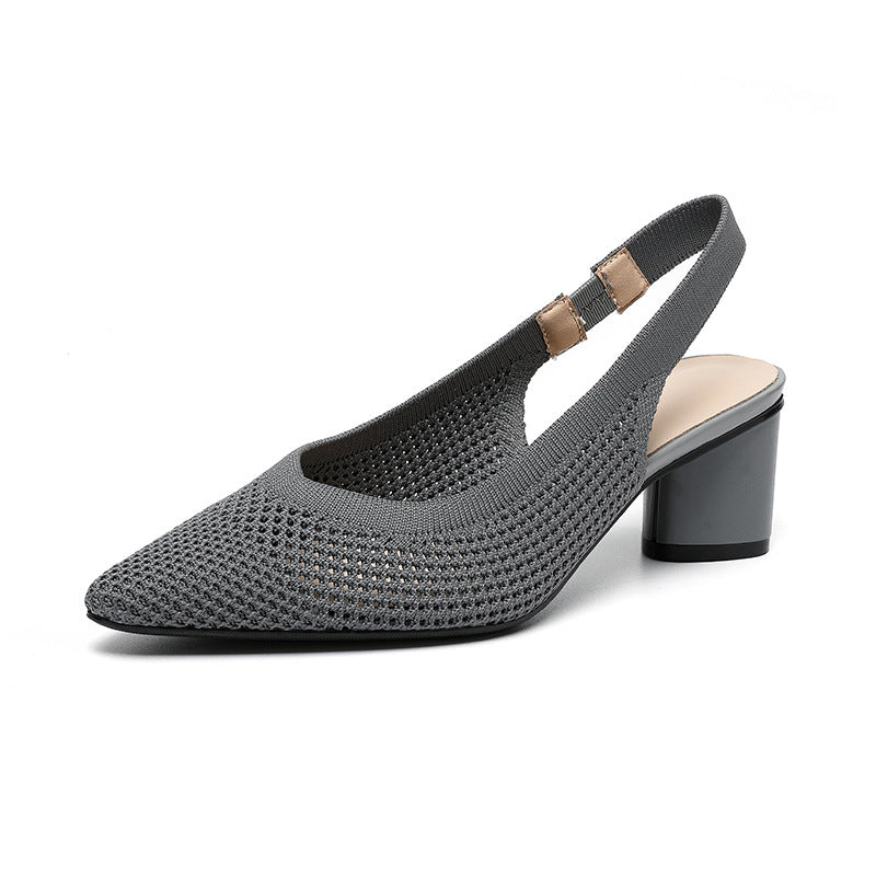 Hollow-out Knitted Closed Toe Back Empty Strap Sandals Pointed Toe Gray - D&A