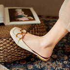 Summer Wear Fashionable Square Toe Korean Style Elegant Flat Heel Ins Slip-on Slippers - D&A