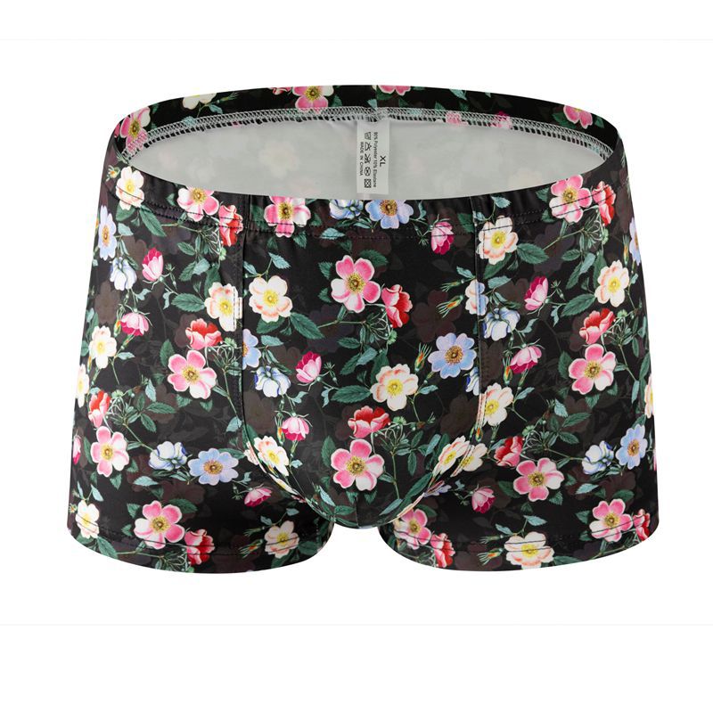 Printed Milk Silk Comfortable Breathable Multi-color Rose Boxers Running Flowers 042 XL - D&A