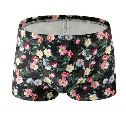 Printed Milk Silk Comfortable Breathable Multi-color Rose Boxers Running Flowers 042 XL - D&A