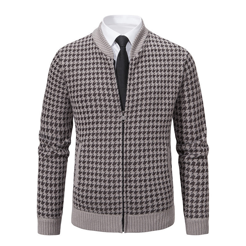 Men's Sweater Coat Cardigan Long Sleeve Knitted Thickened Warm Beige - D&A