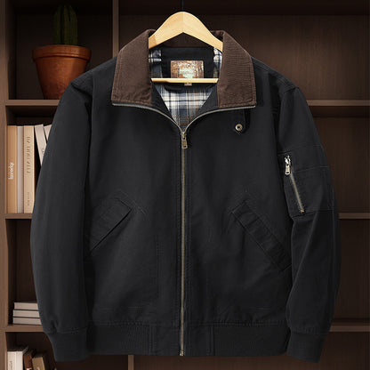 Jacket Baseball Uniform Plus Size New Washed Cotton Flight Jacket Black - D&A