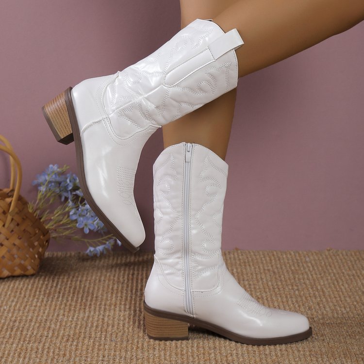 Mid-calf Solid Color Pointed Martin Boots White - D&A