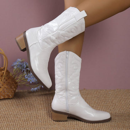 Mid-calf Solid Color Pointed Martin Boots White - D&A