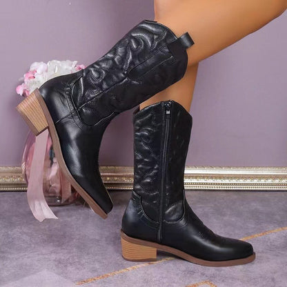 Mid-calf Solid Color Pointed Martin Boots - D&A