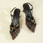 Women's Fashion New Ankle-strap Buckle High Heels Brown - D&A