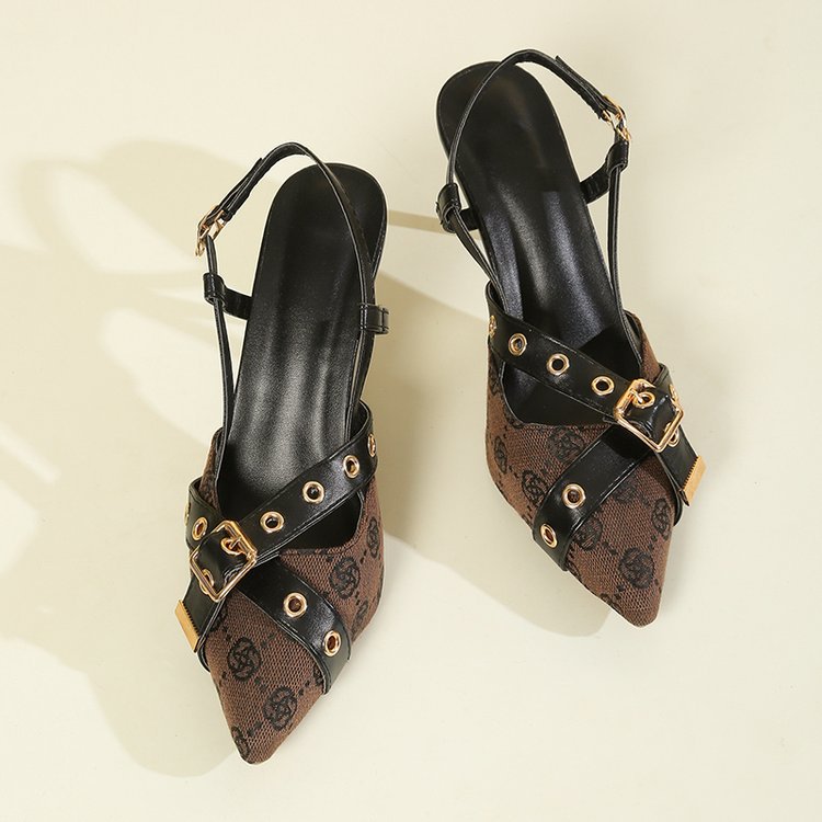 Women's Fashion New Ankle-strap Buckle High Heels Brown - D&A