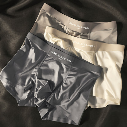 Satin Light Luxury Men's Ice Silk Underwear 3PCs Light Gray White Blue - D&A