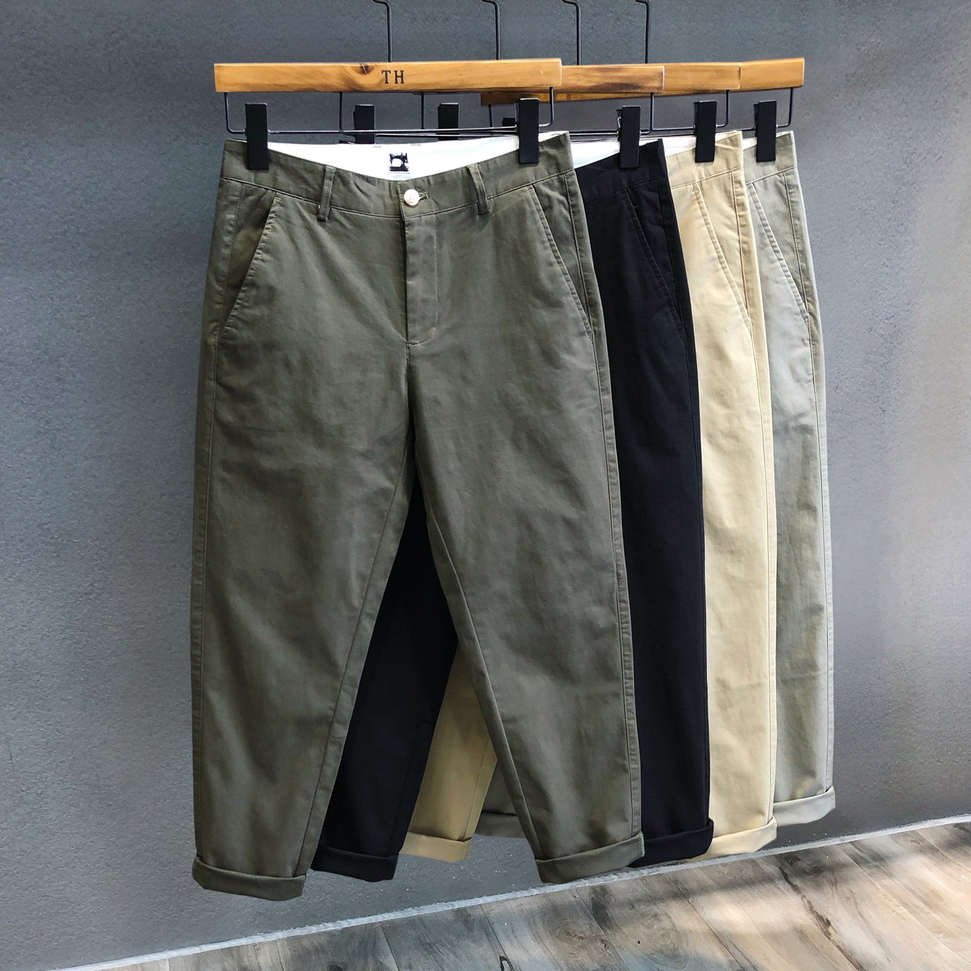 Men's Cropped Cotton Casual Pants Army Green - D&A