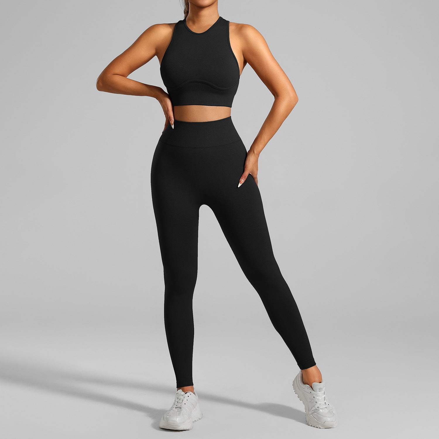 High-strength Running Tight Seamless Yoga Clothes Suit Black - D&A