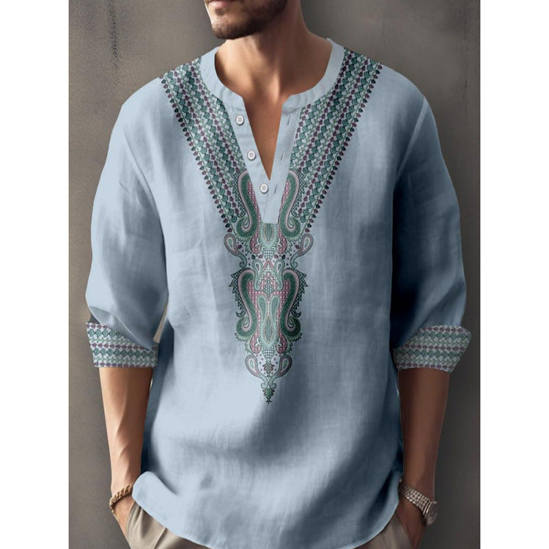 3D Digital Printing Bamboo Linen Long Sleeve European And American Men 57019S13936409 - D&A