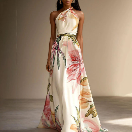 Printed Elegant Catwalk Party Holiday Long Dress - D&A