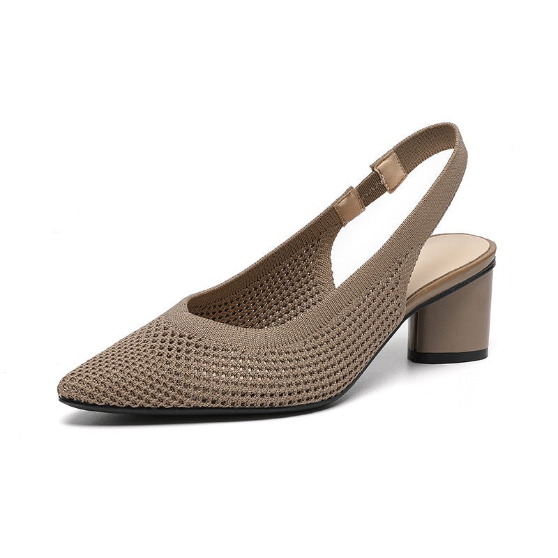 Hollow-out Knitted Closed Toe Back Empty Strap Sandals Pointed Toe Dark Apricot - D&A