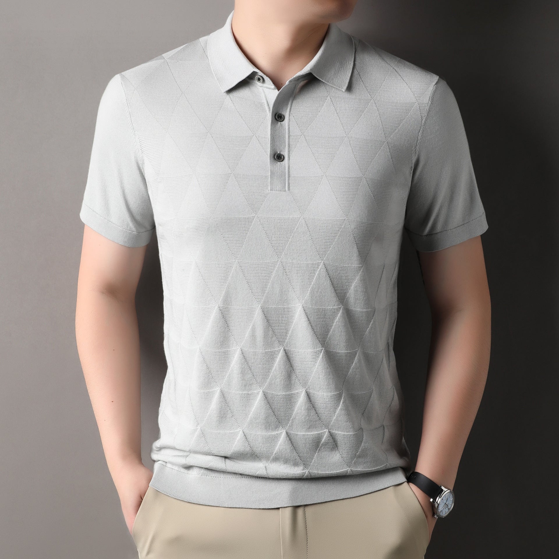 Short Sleeve T-shirt Men's Thin Ice Silk Quick-drying Knitted Short Sleeve DX525 Gray - D&A