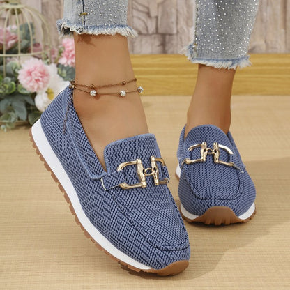 Women's All-match Casual Solid Color Flat Simple Sneaker Blue - D&A