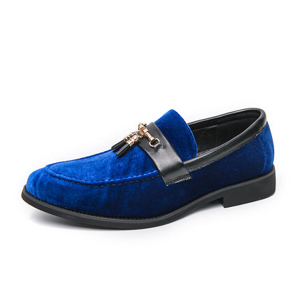 Loafers Solid Color Fringed Leather Shoes Blue - D&A