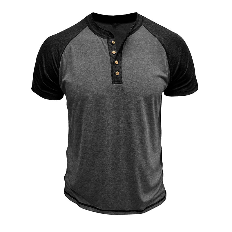 Men's Short Sleeve European And American Color Matching Top Dark Gray With Black - D&A