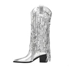 Sequin Tassel Pointed Sleeve High Leg Boot - D&A