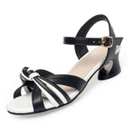 Fashion Top Layer Cowhide Thick Heel Women's Hollow Out Leather Women's Shoes Black - D&A