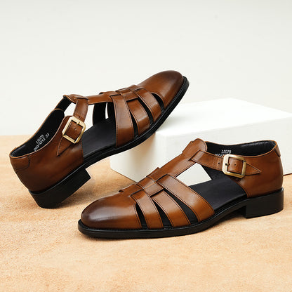 Genuine Leather Retro Fashion Business Summer Breathable Men's Shoes - D&A